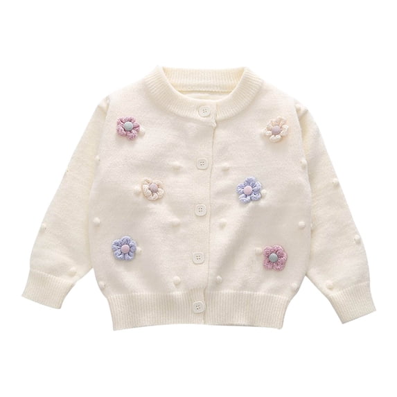 Baby Girls Knit Sweater Cardigan Infant Toddler Cotton Crewneck Long Sleeve Pullover Tops Coat Fall Winter Clothes,Beige 2,6 Years