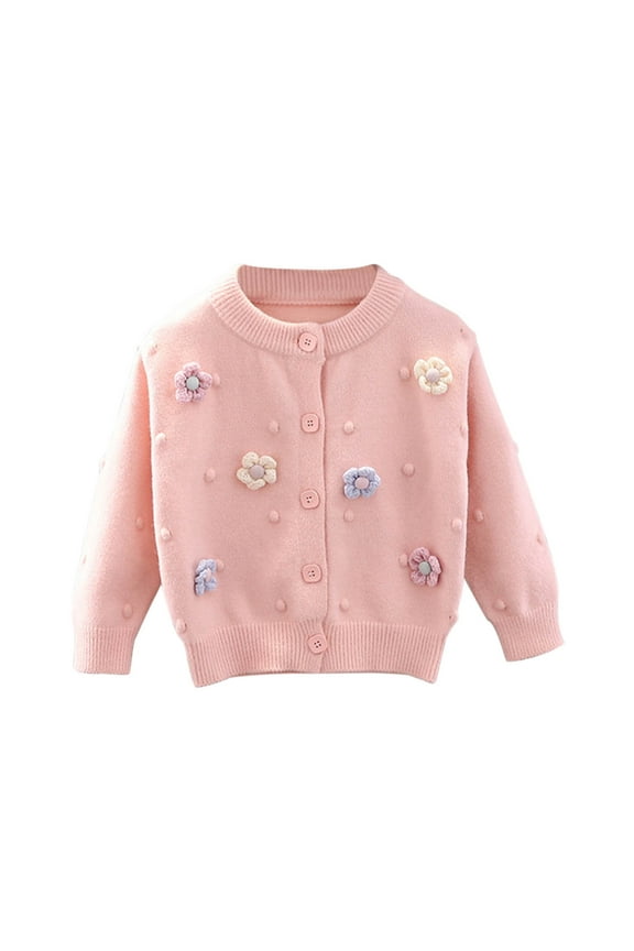 Baby Girls Knit Sweater Cardigan Infant Toddler Cotton Crewneck Long Sleeve Pullover Tops Coat Fall Winter Clothes,Pink,2 Years