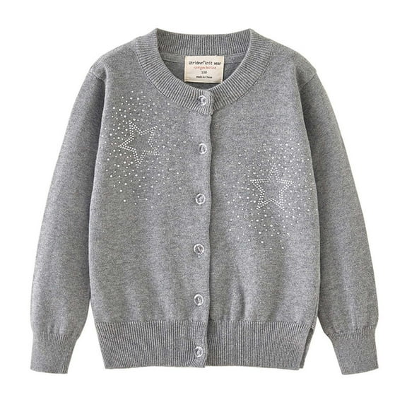 Baby Girls Knitted Cardigan Sweater Casual Cute Toddler Crew Neck Long Sleeve Fall Winter Jackets Outerwear for Gifts,Gray 2,7 Years
