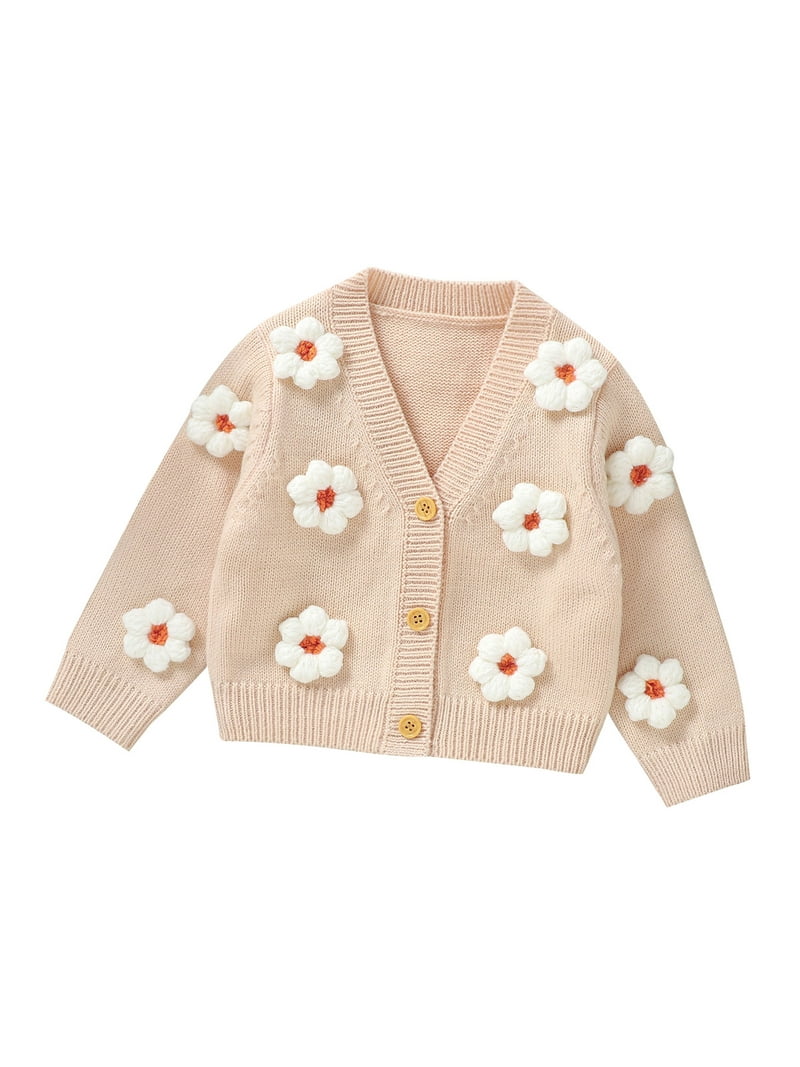 Baby Girls Knitted Cardigan Sweater Crewneck Knit Crochet Button