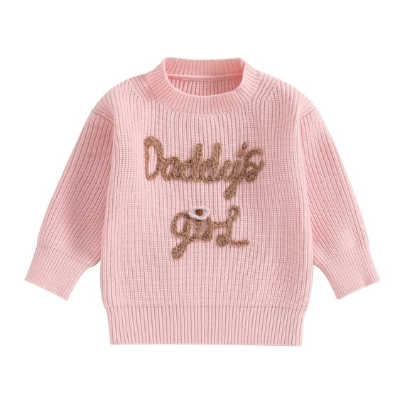 Baby Girls Knitted Sweater Casual Cute Letter Embroidery Warm Long Sleeve Pullover Infant Knitwear for Toddler