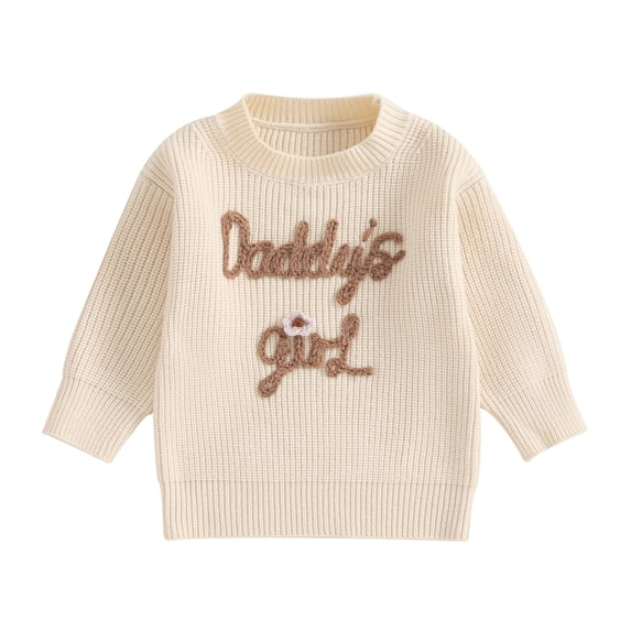 Baby Girls Knitted Sweater Casual Cute Letter Embroidery Warm Long Sleeve Pullover Infant Knitwear for Toddler