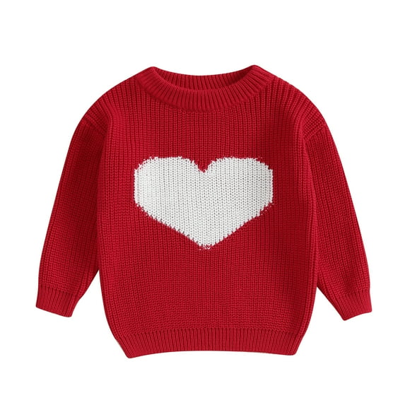 Baby Girls Knitted Sweater Casual Cute Valentine´s Day Heart Print Warm Long Sleeve Pullover Infant Knitwear for Toddler