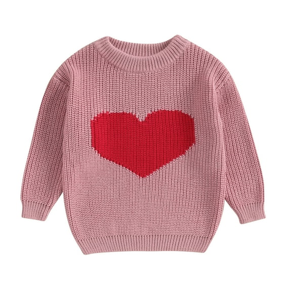 Baby Girls Knitted Sweater Casual Cute Valentine´s Day Heart Print Warm Long Sleeve Pullover Infant Knitwear for Toddler