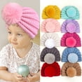 thumbnail image 1 of Baby Girls Knitted Turban Hat Head Wrap Cute Plush Ball Infant Toddler Newborn Cap Hair Accessories 0-24Month, 1 of 2