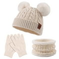 thumbnail image 1 of Baby Girls Knitted Winter Hat Scarf Gloves Set Warm Twist Toddler Beanie Neck Warmer Kids Boys Hat with Pompom (Beige), 1 of 4