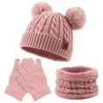 thumbnail image 1 of Baby Girls Knitted Winter Hat Scarf Gloves Set Warm Twist Toddler Beanie Neck Warmer Kids Boys Hat with Pompom (Skin Pink), 1 of 4
