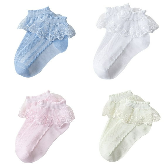 Baby Girls Lace Ankle Socks Ruffle Frilly Cotton Socks Trim Lace,Princess Socks for Girls Kids,1-12Y, 4 Pairs