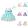 thumbnail image 1 of Baby Girls Lace Bowknot Princess Tutu Dress with Headband – Flower Embroidery Formal Pageant Baptism Birthday Gown, 1 of 5