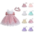 thumbnail image 1 of Baby Girls Lace Bowknot Princess Wedding formal Tutu Dress Headband Set Clothes Girls Dresses for Birthday Party Christening Baptism Celebration, 1 of 5