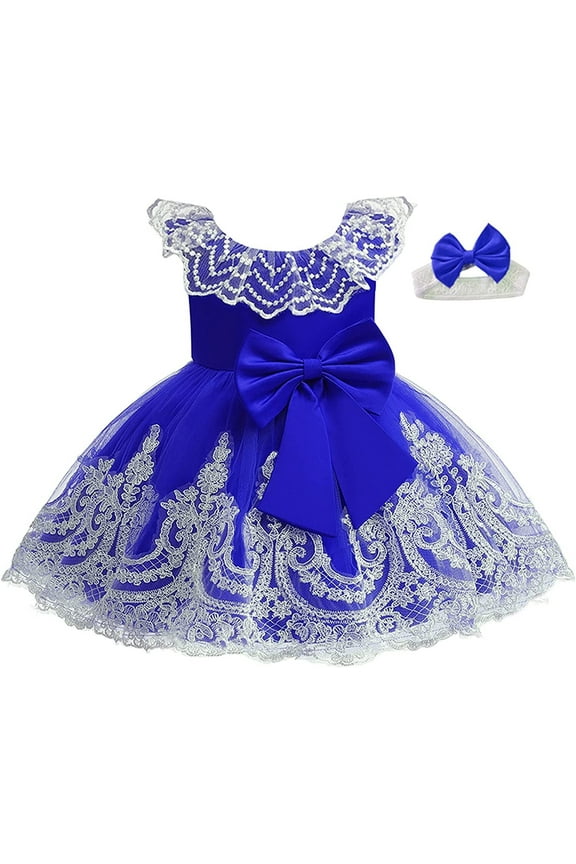 Baby Girls Lace Dress Baptism Christening Bowknot Wedding Birthday Party Dress
