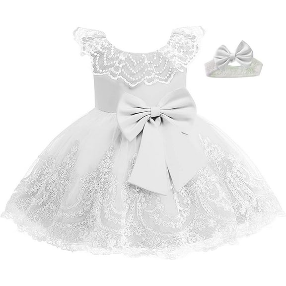 Baby Girls Lace Dress Baptism Christening Bowknot Wedding Birthday Party Dress