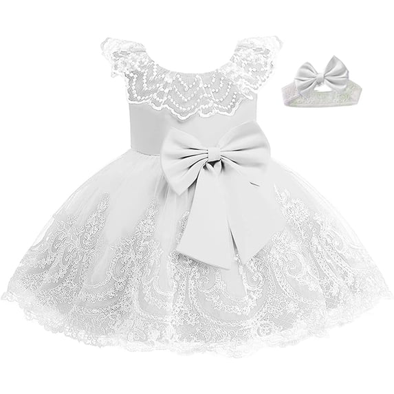 Baby Girls Lace Dress Baptism Christening Bowknot Wedding Birthday Party Dress