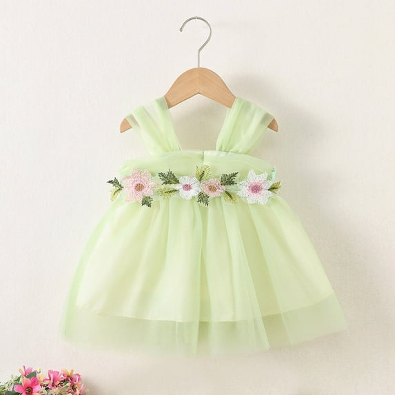 Baby Girls Lace Embroidery Dress Bowknot Party Dress Bridesmaid Wedding Gown Green 3-4 Years