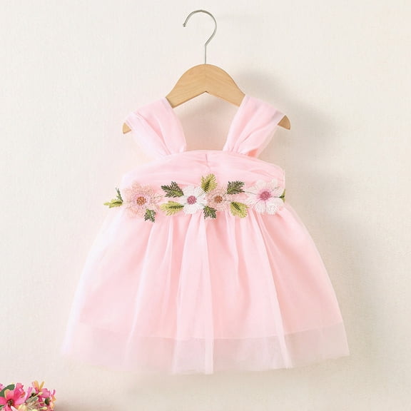Baby Girls Lace Embroidery Dress Bowknot Party Dress Bridesmaid Wedding Gown Pink 12-24 Months