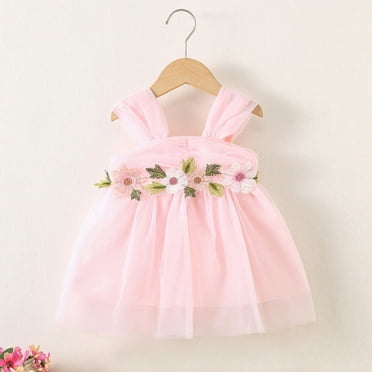 Baby Girls Lace Embroidery Dress Bowknot Party Dress Bridesmaid Wedding Gown Pink 6-12 Months