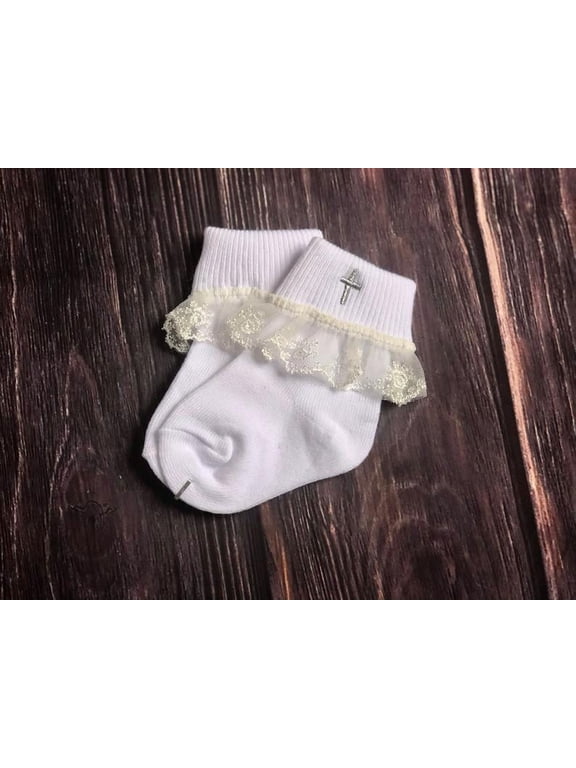 Baby Girls Lace Frill Cross Socks Baptism Christening 12-18M