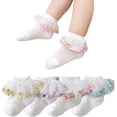 thumbnail image 1 of Baby Girls Lace Socks with Embroidered Flowers,Ruffle Princess Frilly Cotton Dress Ankle Socks for Infants & Toddlers, 1 of 6