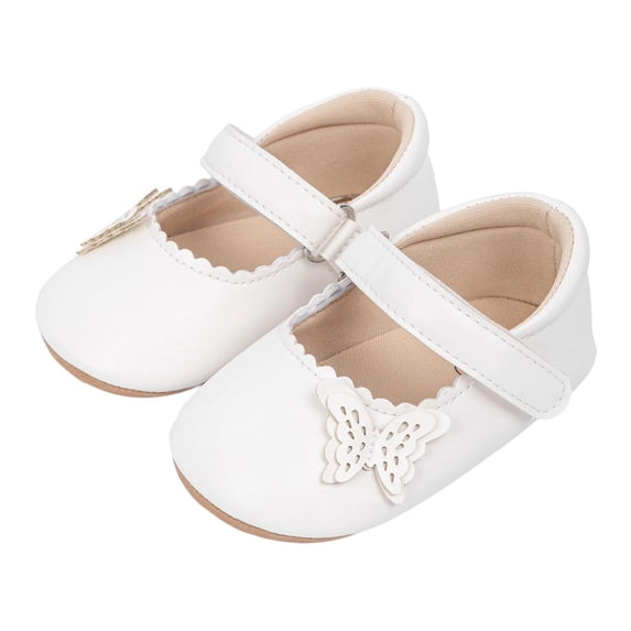 Baby Girls' Lace Trim Flats, First Shoes, Non- Rubber Sole Dress Shoes for 0-18 Months