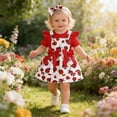 thumbnail image 1 of Baby Girls Ladybug Print 3Pcs Outfit Set Short Sleeve Bodysuit Ruffle Suspender Skirt with Bows Cute Cartoon Headband Romper Dress Set, 1 of 9