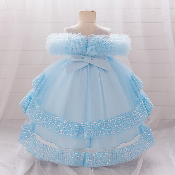 Baby Girls Layered Tulle Dress Sky Blue Dress Sleeveless Casual Holiday Dress Graduation Gift 6-9 Months