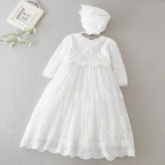 Baby Girls Long Sleeve Baptism Dress Christening Gown 3M