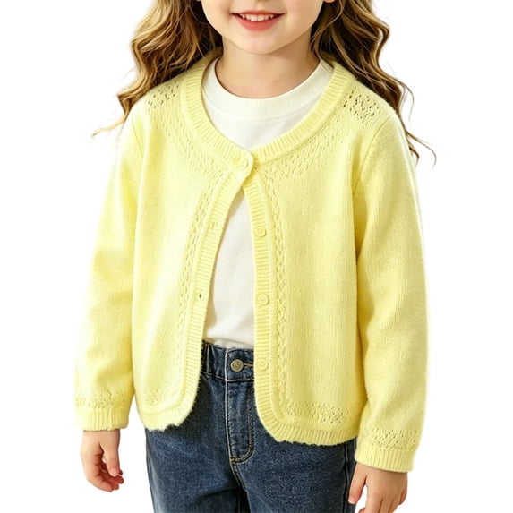 Baby Girls' Long Sleeve Cardigan Knit Button Closure Bolero Shrug Toddler Cardigan Hollow out Cropped Sweater Cute Kids Shawl