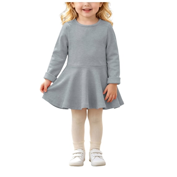 Baby Girls Long Sleeve Fit and Flare Dress with Ruffle Hem for Family Photos and Daily Wear
