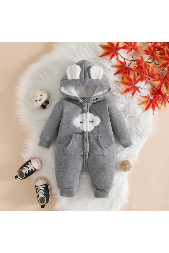 Baby Girls Long Sleeve Hooded Bodysuit Winter Cloud Embroidery Cute Zip Up Romper Outfit Soft Comfortable Casual Wear Dance Leotards for 6-9 Months