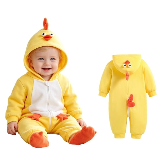 Baby Girls Long Sleeve Hooded Zipper Jumpsuit Chicken Costume Toddler Animal Costume Cosplay Costume Kids Halloween Costumes Size 0-18 Months
