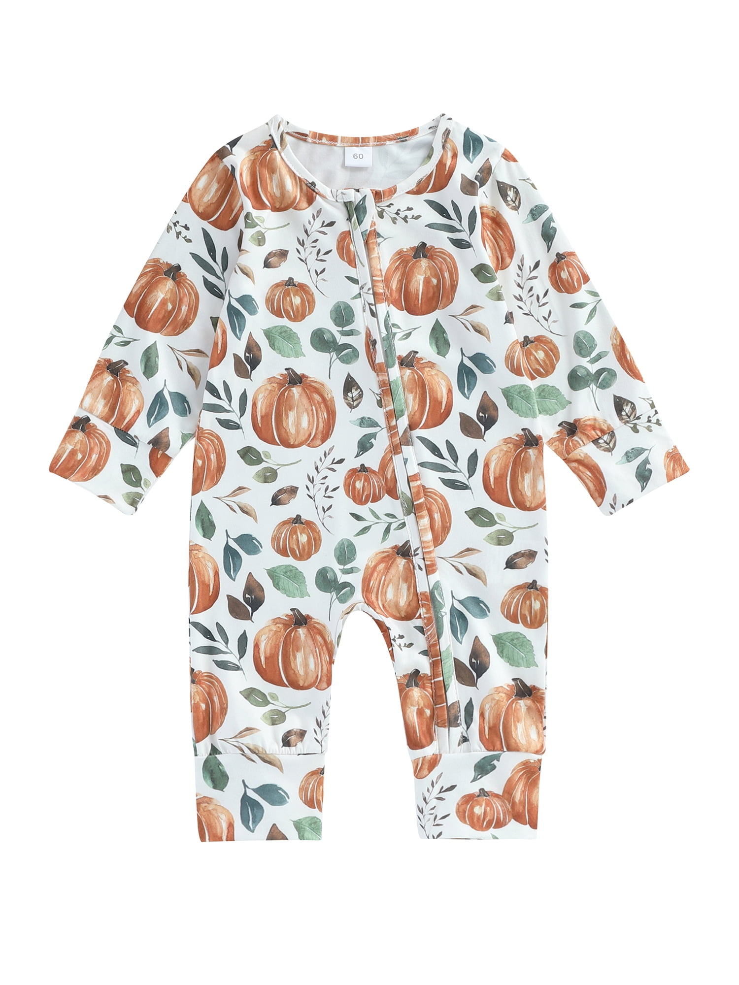 Baby Girls Long Sleeve Leaf Pumpkin Print Oblique Zipper Jumpsuit ...