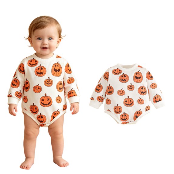 Baby Girls Long Sleeve Pumpkin Print Bodysuit Halloween Cosplay Girls Halloween Outfit Size 3-6 Months