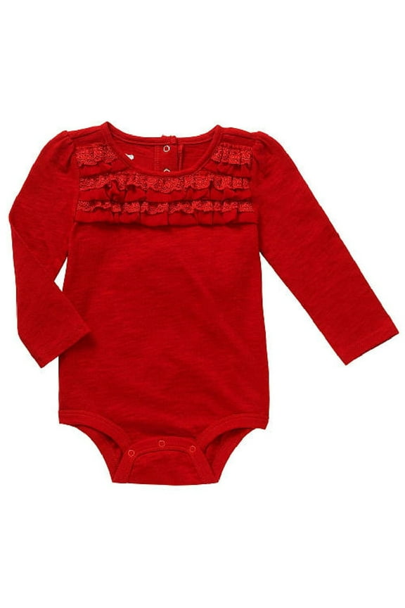 Baby Girls Long Sleeve Ruffle Accent Bodysuit Dress Up Outfit (Newborn)