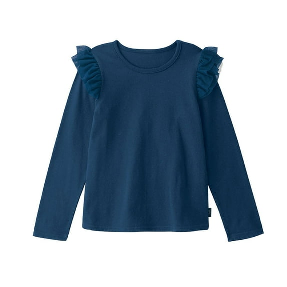 Baby Girls Long Sleeve Shirts Ruffle Sleeve Top Toddler Child Solid Color Fall Loose Pullover Sweatshirts (Navy 4 Years)
