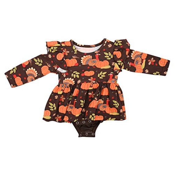 Baby Girls Long Sleeve Thanksgiving Baby Clothes Dress Outfit (9M, Brown)