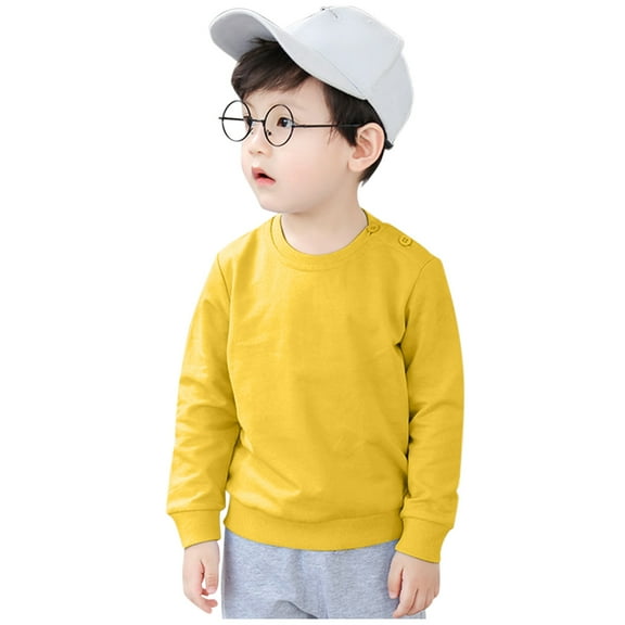 Baby Girls Long Sleeve Tops Newborn Infant Baby Boys Girls Solid Fashion Loose Warm Tops Sweatshirt Clothes Baby Long Sleeve Shirts Yellow 90