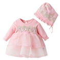 thumbnail image 1 of Baby Girls Long Sleeve Tulle Princess Dress with Hat – Solid Spring/Fall Birthday, Baptism, Christening, Wedding Outfit, 1 of 4