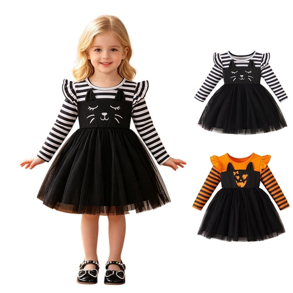 Baby Girls Long Sleeve Tutu Tulle Dresses Cat Costume Cosplay Costume Toddler Girls Halloween Outfits Size 2-3 Years