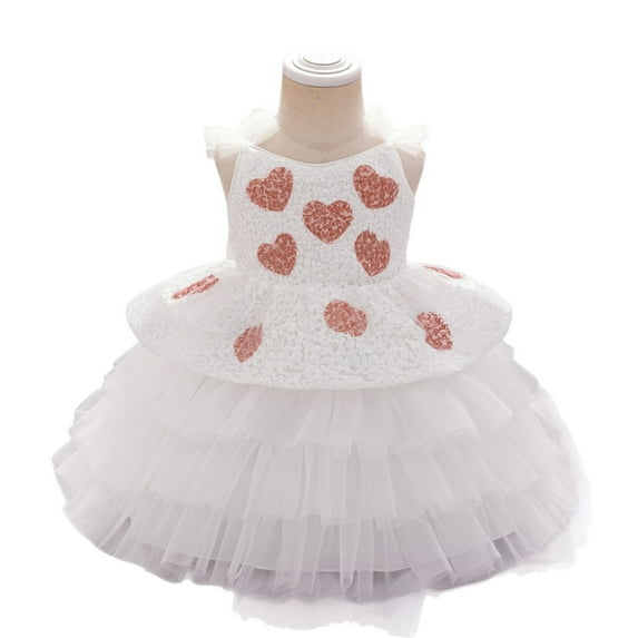 Baby Girls Love Heart Flower Dress Sequins Wedding Ruffle Tutu Tulle Dress