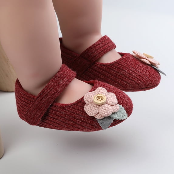 Baby Girls Mary Flats with Flower Princess Wedding Dress Shoes Soft Newborn Infant Crib First Walkers Prewalker