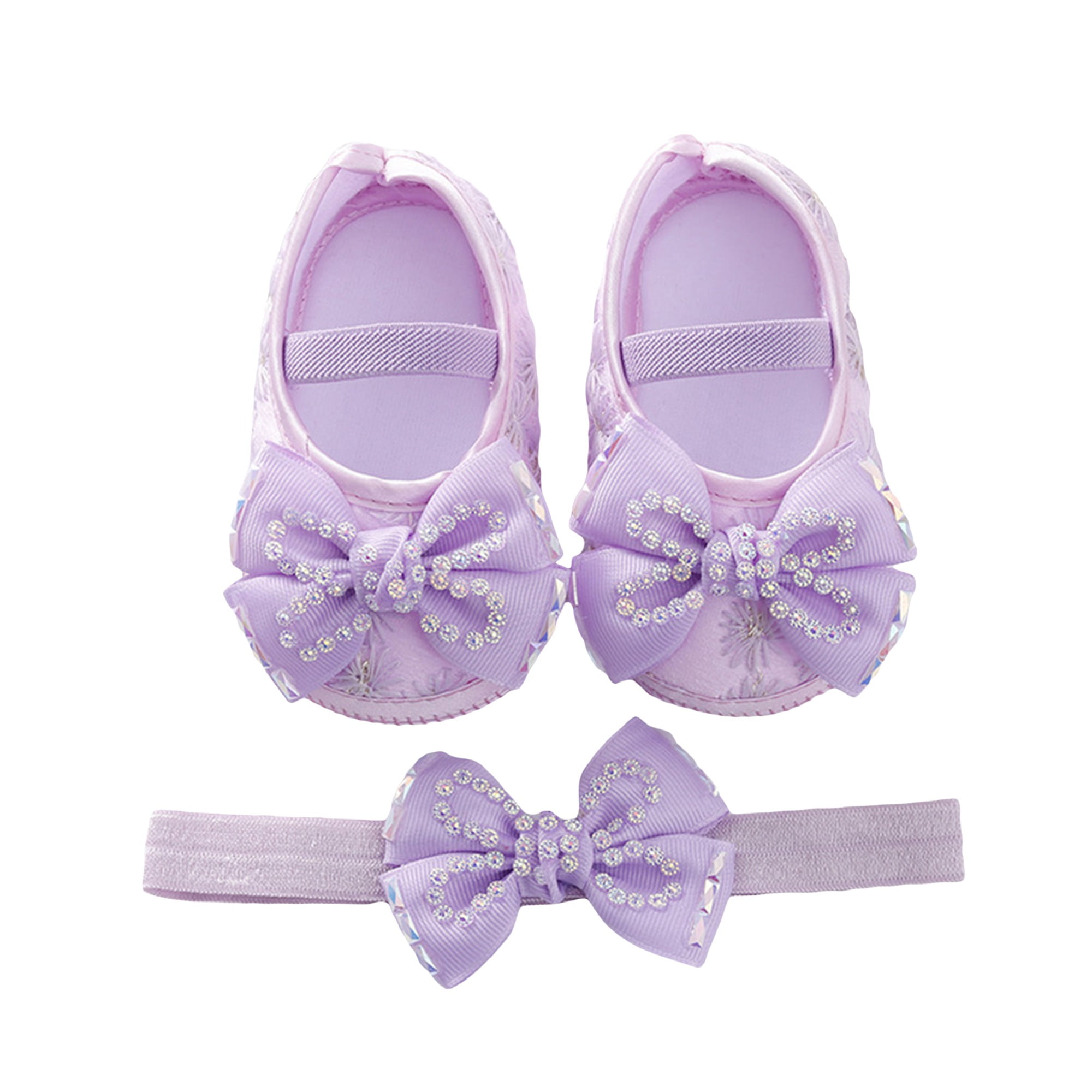 Baby Girls Mary Jane Flats Beaded Bow Dress Walking Shoes and Headband