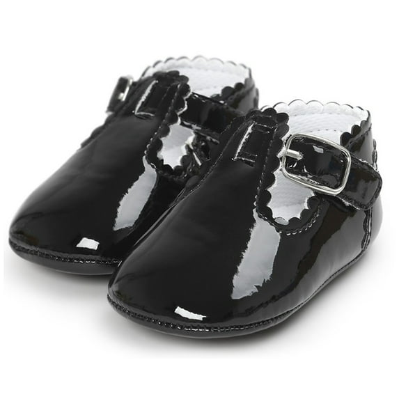 Baby Girls Mary Jane Flats Shoes with Non-Slip Soft Sole Toddler First Walkers Newborn Princess Dress Shoes Light Baby Sneaker Shoes-Black-11cm