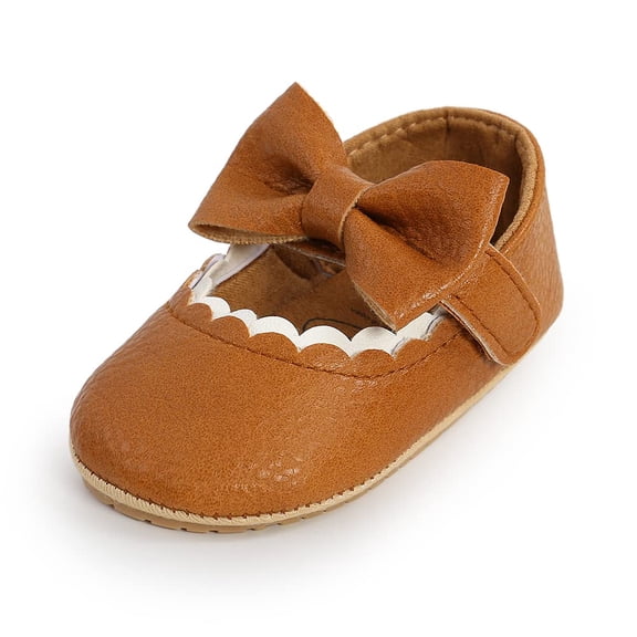 Baby Girls Mary Jane Flats with Bowknot Ballet Infant Princess Dress Shoes (0-6 Months,Brown)