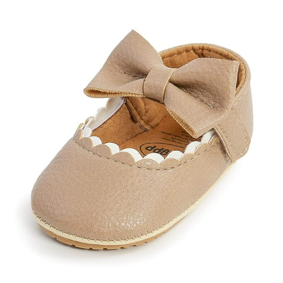 Baby Girls Mary Jane Flats with Bowknot Ballet Infant Princess Dress Shoes (12-18 Months,Khaki)
