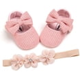 thumbnail image 1 of Baby Girls Mary Jane Flats with Bowknot Flowers,Princess Wedding Dress Ballet Shoes Non-Slip Toddler First Walkers Newborn Crib Shoe, 1 of 7