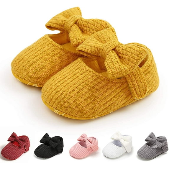 Baby Girls Mary Jane Flats with Bowknot Flowers,Princess Wedding Dress Ballet Shoes Non-Slip Toddler First Walkers Newborn Crib Shoe