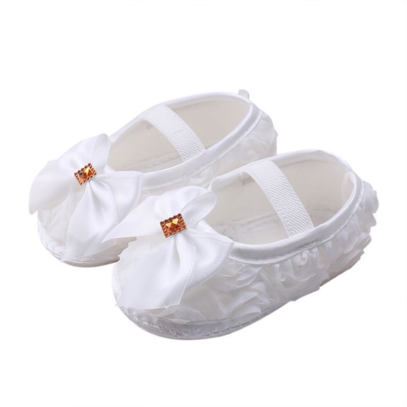 Baby Girls Mary Jane Flats with Bowknot Flowers Soft Newborn Infant First Walkers Crib Shoes Wedding Party Christmas Dress Shoes