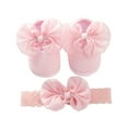 thumbnail image 1 of Baby Girls Mary Jane Flats with Bowknot Headband Infant Floral Princess Dress Soft Sole Crib Shoes Non-Slip for Toddler First Walkers, 1 of 9