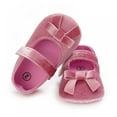 thumbnail image 1 of Baby Girls Mary Jane Flats with Bowknot Soft Sole Cute Non-Slip Toddler Infant First Walker Princess Dress Shoes (0-18 Months) 2/M Size, 1 of 6