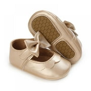 UCCDO Baby Girls Mary Jane Flats with Bowknot Soft Sole Cute Non-Slip Toddler Infant First Walker Princess Dress Shoes (0-18 Months) Gold S